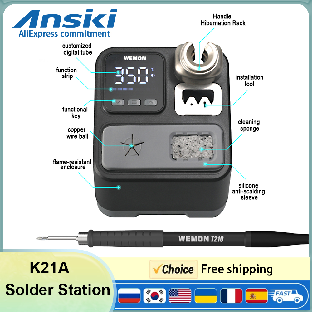Soldering Iron Temperature Probe - ANSIKI K21A T210 はんだ付けステーション 100-480 °