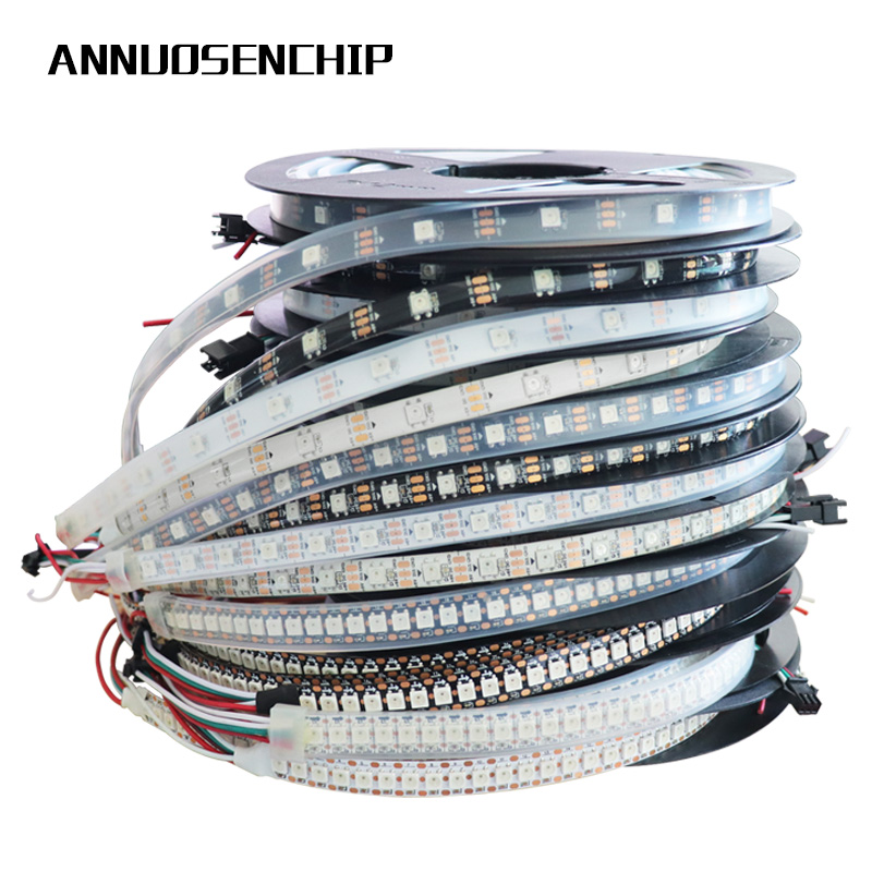 Ws2812B Strip 5V - LEDストリップライト,1m/5m,ws2812b 30/60/144 LED/m,黒/白,PCB,ws2812 ic ws2812b 5v